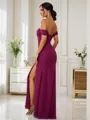 Sheath/Column Chiffon Ruched Off-the-Shoulder Sleeveless Floor-Length Bridesmaid Dresses