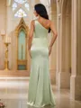 Sheath/Column Silk Like Satin Ruched One-Shoulder Sleeveless Floor-Length Bridesmaid Dresses