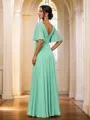 A-Line/Princess Chiffon Ruched V-neck Short Sleeves Floor-Length Bridesmaid Dresses