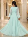 A-Line/Princess Chiffon Ruched V-neck Long Sleeves Floor-Length Bridesmaid Dresses