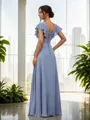 A-Line/Princess Chiffon Ruffles V-neck Short Sleeves Floor-Length Bridesmaid Dresses
