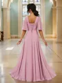 A-Line/Princess Chiffon Ruched V-neck Short Sleeves Floor-Length Bridesmaid Dresses