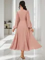 A-Line/Princess Chiffon Ruffles V-neck Long Sleeves Tea-Length Bridesmaid Dresses