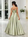 A-Line/Princess Silk Like Satin Ruched V-neck Sleeveless Floor-Length Bridesmaid Dresses