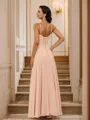 A-Line/Princess Chiffon Ruched V-neck Sleeveless Floor-Length Bridesmaid Dresses