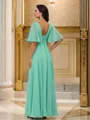 A-Line/Princess Chiffon Ruched V-neck Short Sleeves Floor-Length Bridesmaid Dresses