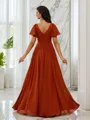 A-Line/Princess Chiffon Ruched V-neck Short Sleeves Floor-Length Bridesmaid Dresses