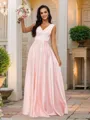 A-Line/Princess Satin V-neck Sleeveless Floor-Length Bridesmaid Dresses