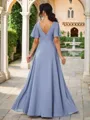 A-Line/Princess Chiffon Ruched V-neck Short Sleeves Floor-Length Bridesmaid Dresses