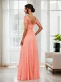 A-Line/Princess Chiffon Ruched V-neck Short Sleeves Floor-Length Bridesmaid Dresses
