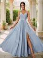 A-Line/Princess Chiffon Ruched V-neck Sleeveless Floor-Length Bridesmaid Dresses