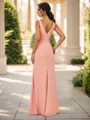 Sheath/Column Chiffon Ruched V-neck Sleeveless Floor-Length Bridesmaid Dresses