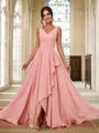 A-Line/Princess Chiffon Ruched V-neck Sleeveless Floor-Length Bridesmaid Dresses