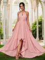 A-Line/Princess Chiffon Ruched Halter Sleeveless Asymmetrical Bridesmaid Dresses