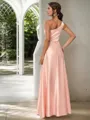 A-Line/Princess Silk Like Satin Ruched One-Shoulder Sleeveless Floor-Length Bridesmaid Dresses