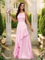 A-Line/Princess Silk Like Satin Ruffles Halter Sleeveless Floor-Length Bridesmaid Dresses