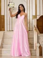 A-Line/Princess Silk Like Satin Spaghetti Straps Sleeveless Floor-Length Bridesmaid Dresses