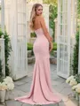 Sheath/Column Stretch Crepe Ruched Strapless Sleeveless Sweep/Brush Train Bridesmaid Dresses