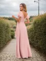 A-line/Princess Chiffon Ruffles V-neck Short Sleeves Floor-Length Bridesmaid Dresses