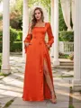 A-line/Princess Satin Chiffon Square Long Sleeves Floor-Length Bridesmaid Dresses