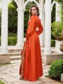 A-line/Princess Satin Chiffon Square Long Sleeves Floor-Length Bridesmaid Dresses