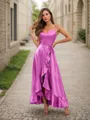 A-line/Princess Silk Like Satin Ruffles V-neck Sleeveless Asymmetrical Bridesmaid Dresses