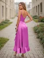 A-line/Princess Silk Like Satin Ruffles V-neck Sleeveless Asymmetrical Bridesmaid Dresses