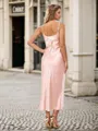 Sheath/Column Silk Like Satin Spaghetti Straps Sleeveless Tea-Length Bridesmaid Dresses