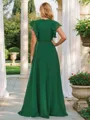 A-line/Princess Chiffon Ruffles V-neck Short Sleeves Floor-Length Bridesmaid Dresses