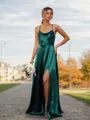 A-line/Princess Silk Like Satin Spaghetti Straps Sleeveless Floor-Length Bridesmaid Dresses