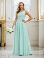 A-line/Princess Chiffon Applique One-Shoulder Sleeveless Floor-Length Bridesmaid Dresses