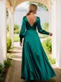 A-line/Princess Silk Like Satin V-neck Long Sleeves Floor-Length Bridesmaid Dresses