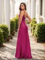 Sheath/Column Silk Like Satin Spaghetti Straps Sleeveless Floor-Length Bridesmaid Dresses