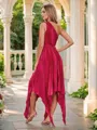 A-line/Princess Silk Like Satin Ruched One-Shoulder Sleeveless Tea-Length Bridesmaid Dresses