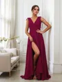 A-line/Princess Chiffon Ruched V-neck Sleeveless Sweep/Brush Train Bridesmaid Dresses