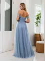 A-line/Princess Tulle Ruched Off-the-Shoulder Sleeveless Floor-Length Bridesmaid Dresses