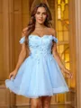 A-Line/Princess Tulle Applique Off-the-Shoulder Sleeveless Short/Mini Dresses