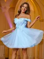A-Line/Princess Tulle Applique Off-the-Shoulder Sleeveless Short/Mini Dresses