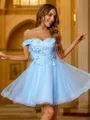 A-Line/Princess Tulle Applique Off-the-Shoulder Sleeveless Short/Mini Dresses