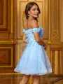 A-Line/Princess Tulle Applique Off-the-Shoulder Sleeveless Short/Mini Dresses