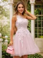 A-Line/Princess Tulle Lace One-Shoulder Sleeveless Short/Mini Dresses