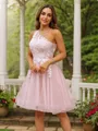 A-Line/Princess Tulle Lace One-Shoulder Sleeveless Short/Mini Dresses