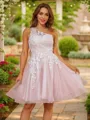 A-Line/Princess Tulle Lace One-Shoulder Sleeveless Short/Mini Dresses
