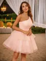 A-Line/Princess Tulle Ruffles One-Shoulder Sleeveless Short/Mini Dresses