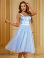 A-Line/Princess Tulle Ruffles Straps Sleeveless Knee-Length Dresses