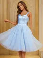 A-Line/Princess Tulle Ruffles Straps Sleeveless Knee-Length Dresses