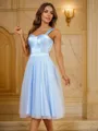 A-Line/Princess Tulle Ruffles Straps Sleeveless Knee-Length Dresses