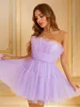 A-Line/Princess Tulle Ruffles Strapless Sleeveless Short/Mini Dresses