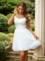 A-Line/Princess Tulle Lace V-neck Sleeveless Short/Mini Dresses