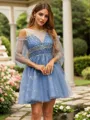 A-Line/Princess Beading Scoop 3/4 Sleeves Short/Mini Dresses